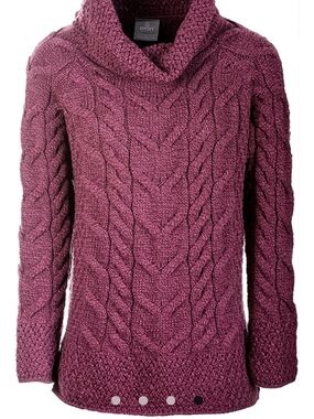 Aran Crafts Cable Knit Cowl Neck Sweater — Plum